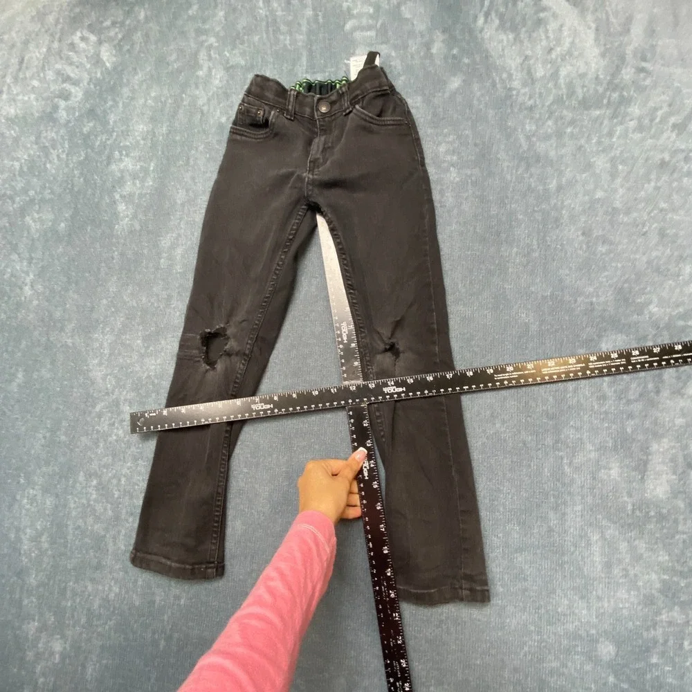 Levi's 511 Slim Fit Jeans Boys 7 Black Dark Wash Adjustable Waist Distressed.